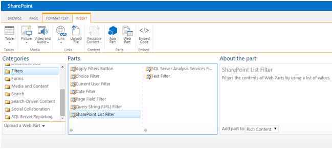 Click SharePoint list filter